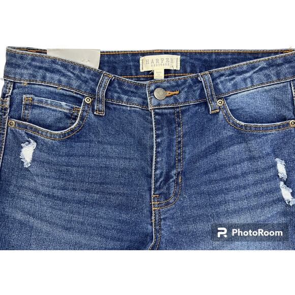 Harper Heritage Denim Jeans Blue Skinny Mid Rise Ripped Raw Hem Womens 28 - Picture 3 of 12
